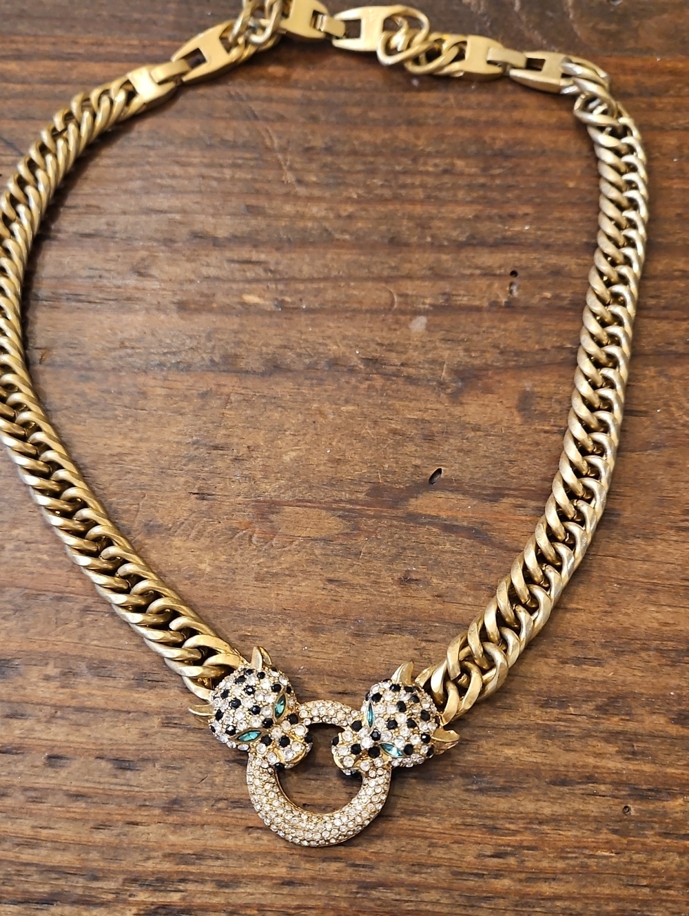 Stella & Dot Gold-Tone Panther Link Necklace with Crystal Accents